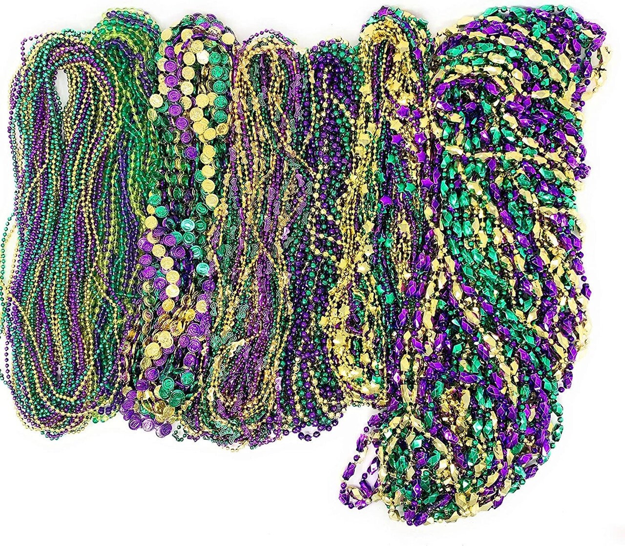 Mardi Gras Beads Bulk (500 Pcs) - Metallic Assorted Designs for Masquerade Costume Party Favors by 4E's Novelty